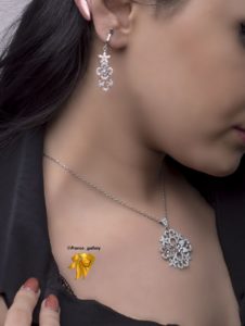نیم ست جواهری گل روکش طلا سفید