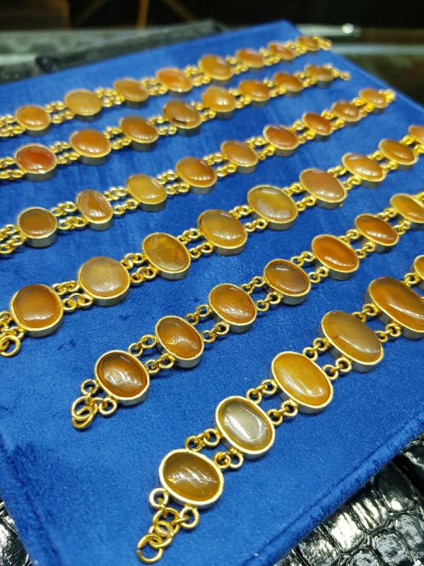 دستبند عقیق یمنی اصل نقره آبکاری طلا زرد
