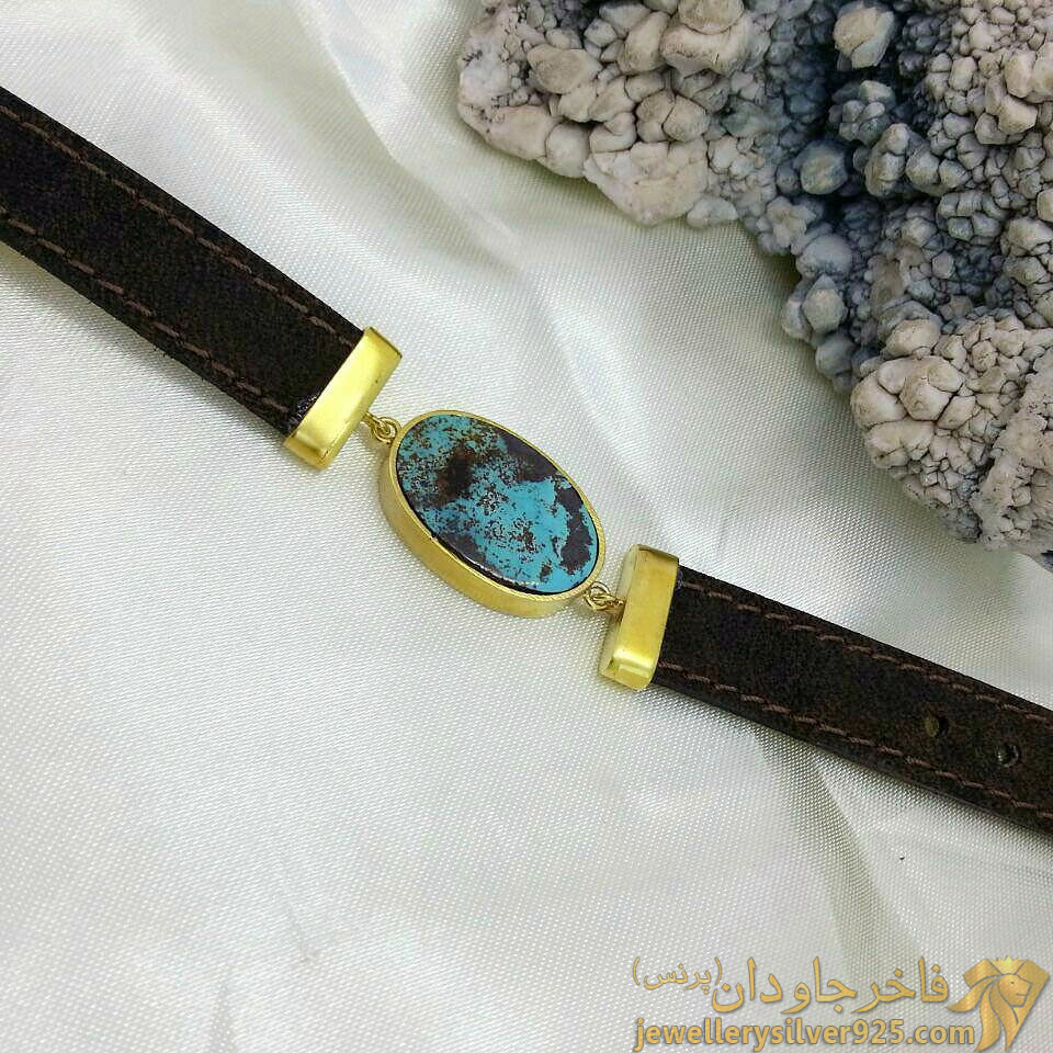 دستبند چرم اصل فیروزه نیشابور کد 176
