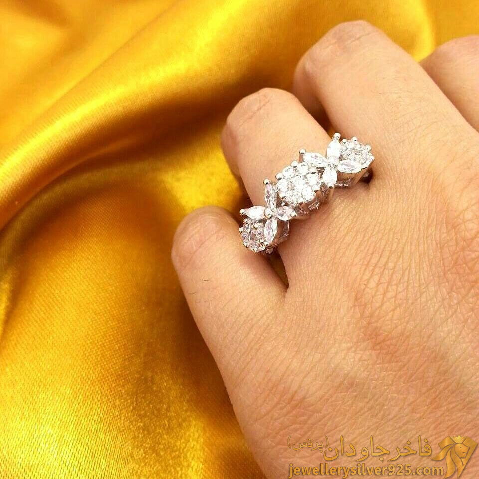 انگشتر نقره زنانه جواهری فلاور مارکیز کد 198
