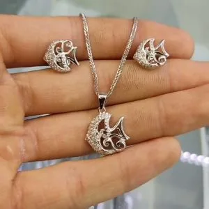 نیم ست نقره میکرو طرح ماهی کد 12317