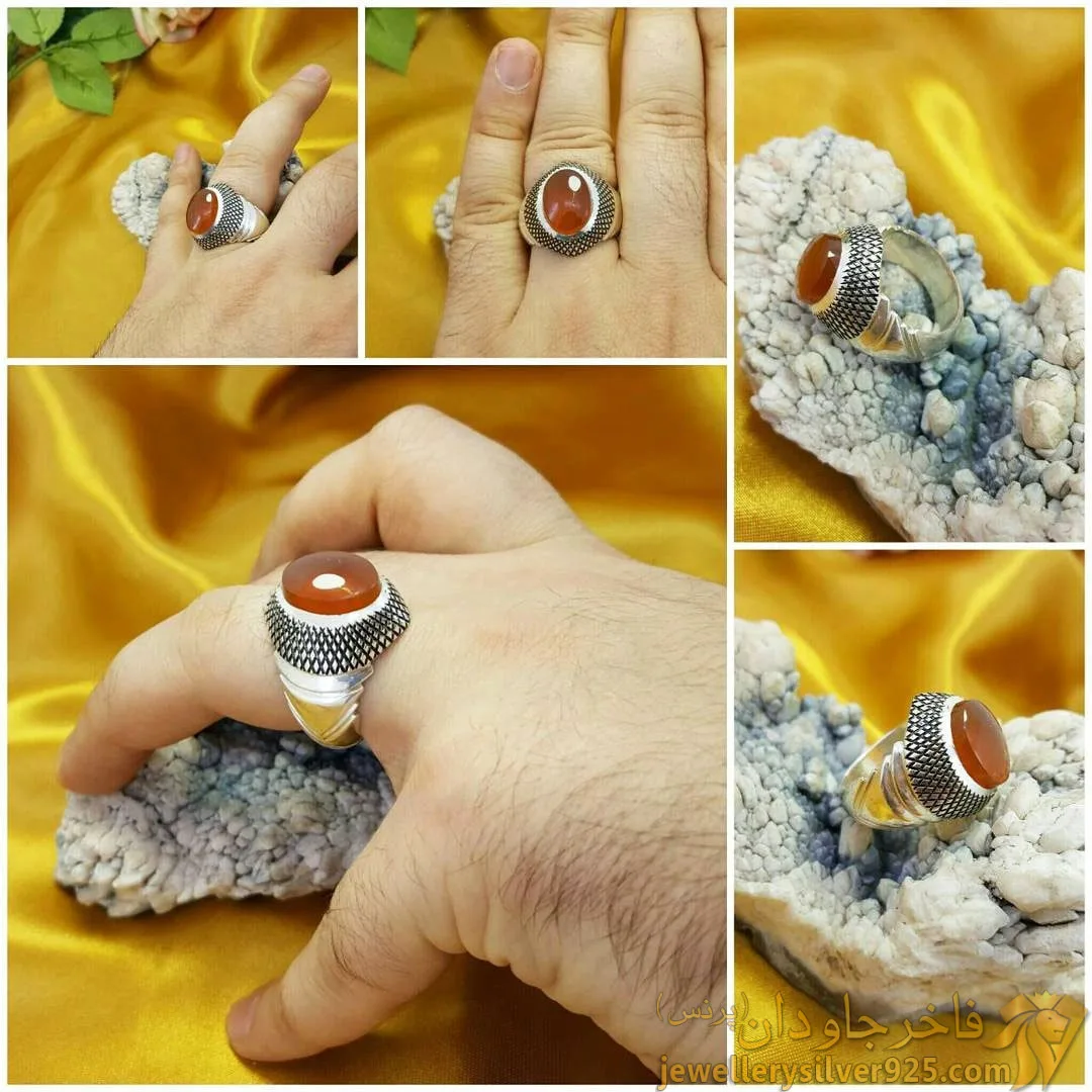 انگشتر نقره مردانه عقیق یمنی سیاه قلم کد 193