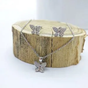 نیم ست جواهری پروانه نگین اتریشی کد 12390