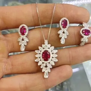 نیم ست سلنا نقره روکش طلا سفید کد 12402