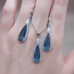 نیم ست نقره توپاز سوئیسی کد 12393