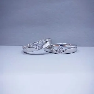 ست حلقه نقره آبکاری طلا سفید کد 12529