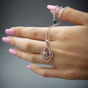 گردنبند نقره روکش طلا سفید نگین دار کد 12452