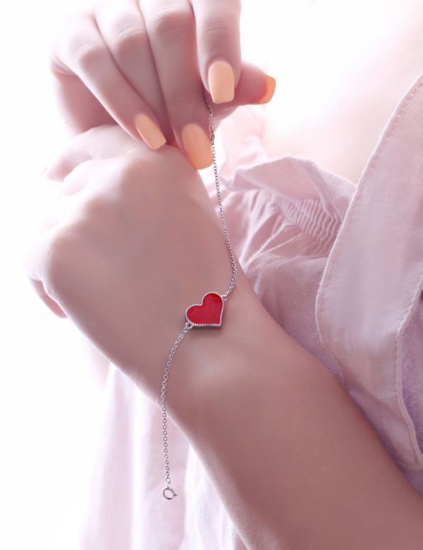 دستبند زنجیری مدل قلب قرمز کد 13104