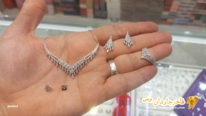سرویس جواهری نقره روکش طلا سفید کد 15071