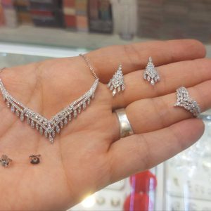 سرویس جواهری نقره روکش طلا سفید کد 15071