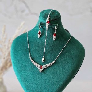 سرویس جواهر زنجیری نگین سرخ کد 15095