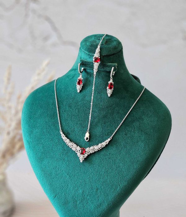 سرویس جواهر زنجیری نگین سرخ کد 15095