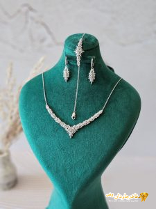 سرویس جواهری نقره روکش طلا سفید کد 15088