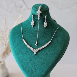سرویس جواهری نقره روکش طلا سفید کد 15088