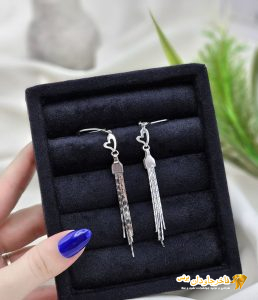 گوشواره آبشاری نقره روکش طلا سفید کد 15091