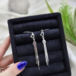 گوشواره آبشاری نقره روکش طلا سفید کد 15091