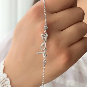 دستبند نقره آبکاری طلا سفید مدل LOVE کد 15133