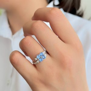 انگشتر جواهری نقره آبکاری طلا سفید کد 15125