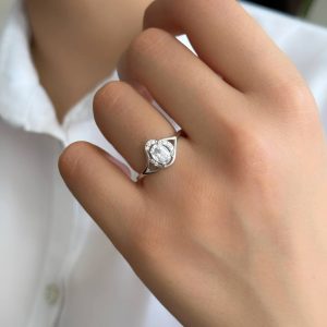 انگشتر جواهری نقره آبکاری طلا سفید کد 15136