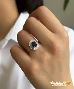 انگشتر جواهری نقره نگین آبی کبود کد 15187