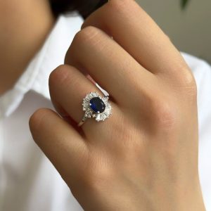 انگشتر جواهری نقره نگین آبی کبود کد 15187