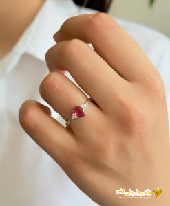 انگشتر جواهری نقره نگین میکرو سرخ کد 15162