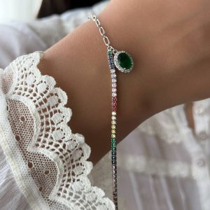 دستبند جواهری نقره تنیسی هفت رنگ کد 15196