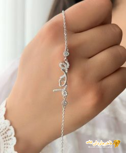 دستبند نقره آبکاری طلا سفید مدل LOVE کد 15133