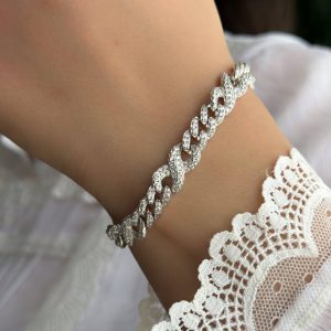 دستبند نقره بالاترین کیفیت آبکاری طلا سفید کد 15128