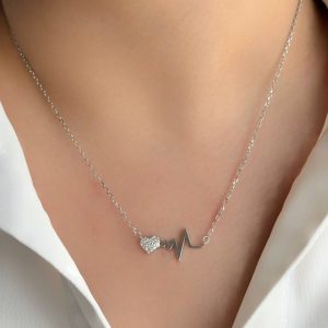 مدال آویز نقره مدل ضربان قلب کد 15192