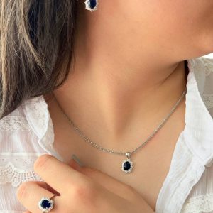 نیم ست رنگی سنگ آبی کبود نگین میکرو کد 15186