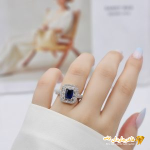 انگشتر جواهر زنانه نگین آبی یاقوتی کد 15227