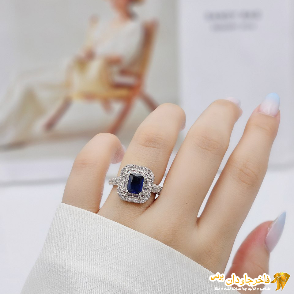 انگشتر جواهر زنانه نگین آبی یاقوتی کد 15227
