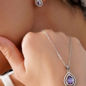 نیم ست جواهری نقره نگین آمیتیست کد 15222