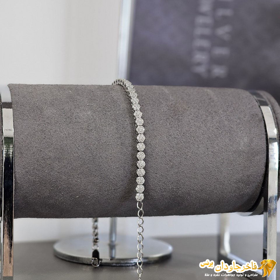 دستبند نقره نگین جواهری کد 15224