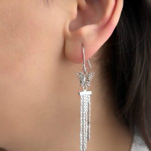 گوشواره آبشاری نقره مدل پروانه کد 15206