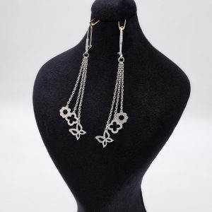 گوشواره زنجیری آویز مدل گل و پروانه کد 15230