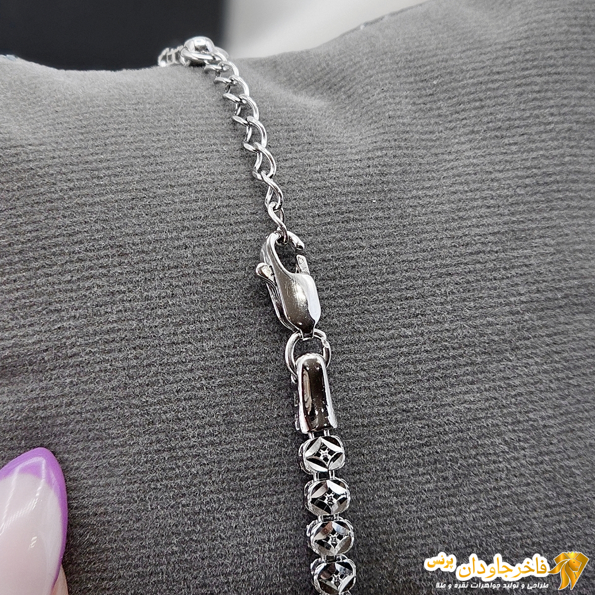 پشت دستبند تراش نقره زنانه کد 15268 - تصویر دوم