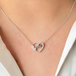آویز نقره آبکاری طلا سفید مدل قلب LOVE کد 15273
