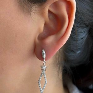 گوشواره نقره مدل لوزی و ستاره کد 15296