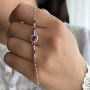 دستبند نقره مدل قلب نگین دار کد 15287
