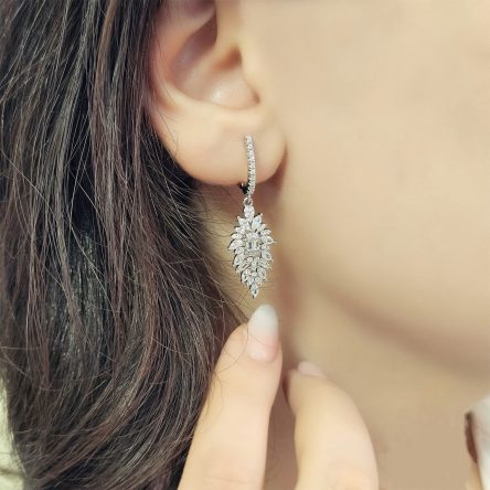 گوشواره نقره نگین جواهری کد ۱۵۲۷۷