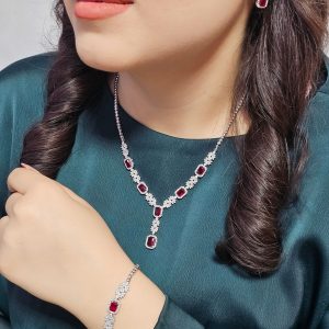 سرویس جواهری نقره نگین سرخ یاقوتی کد 15337