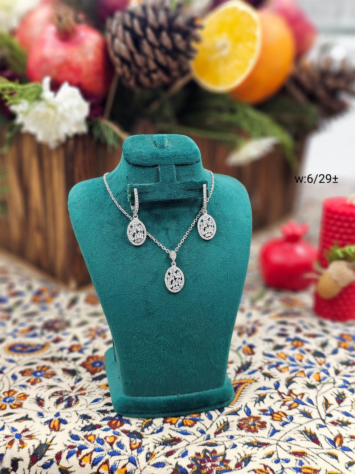 نیمست نقره جواهر طرح بیضی کد 15358