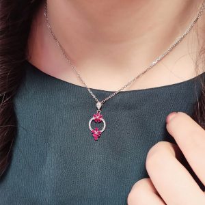 پلاک ظریف مدل گل نگین سرخ کد 15335