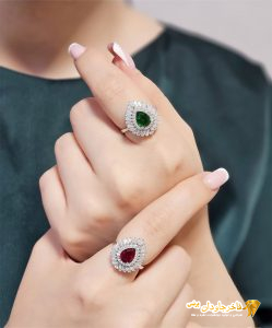 انگشتر جواهر زنانه نگین سبز و سرخ کد 15348
