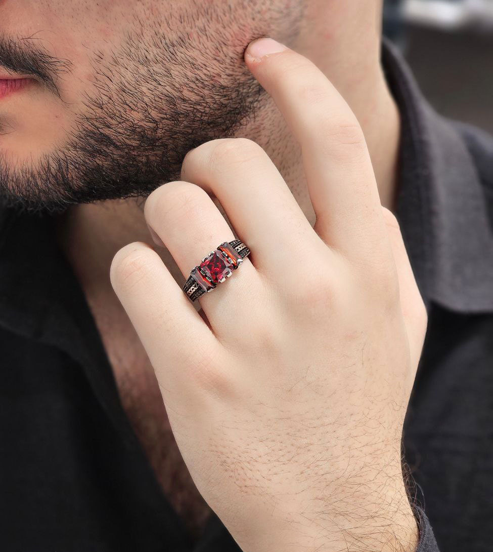 انگشتر نقره مردانه نگین سرخ کد 15360