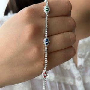 دستبند نقره آبکاری مدل چشم زخم کد 15306