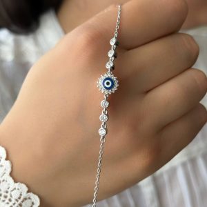 دستبند نقره مدل چشم زخم کد 15304