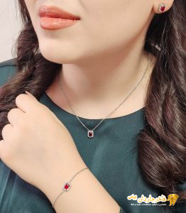سرویس جواهر زنجیری نگین قرمز یاقوتی کد 15339